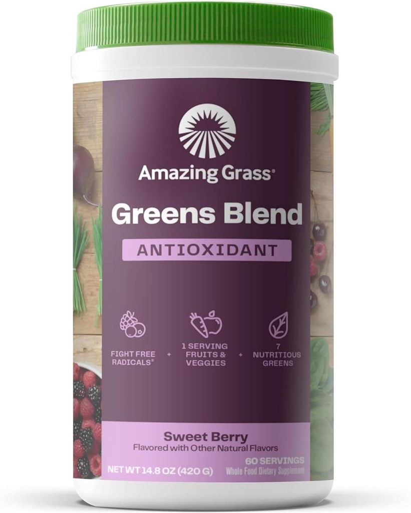 Amazing Grass Greens Superfood Antioksi: Organik Spirulina, Beet Root Toz, Elderberry & Probiyotiks, Sweet Berry, 60 Hizmet (Pazar Mayıs Vary)