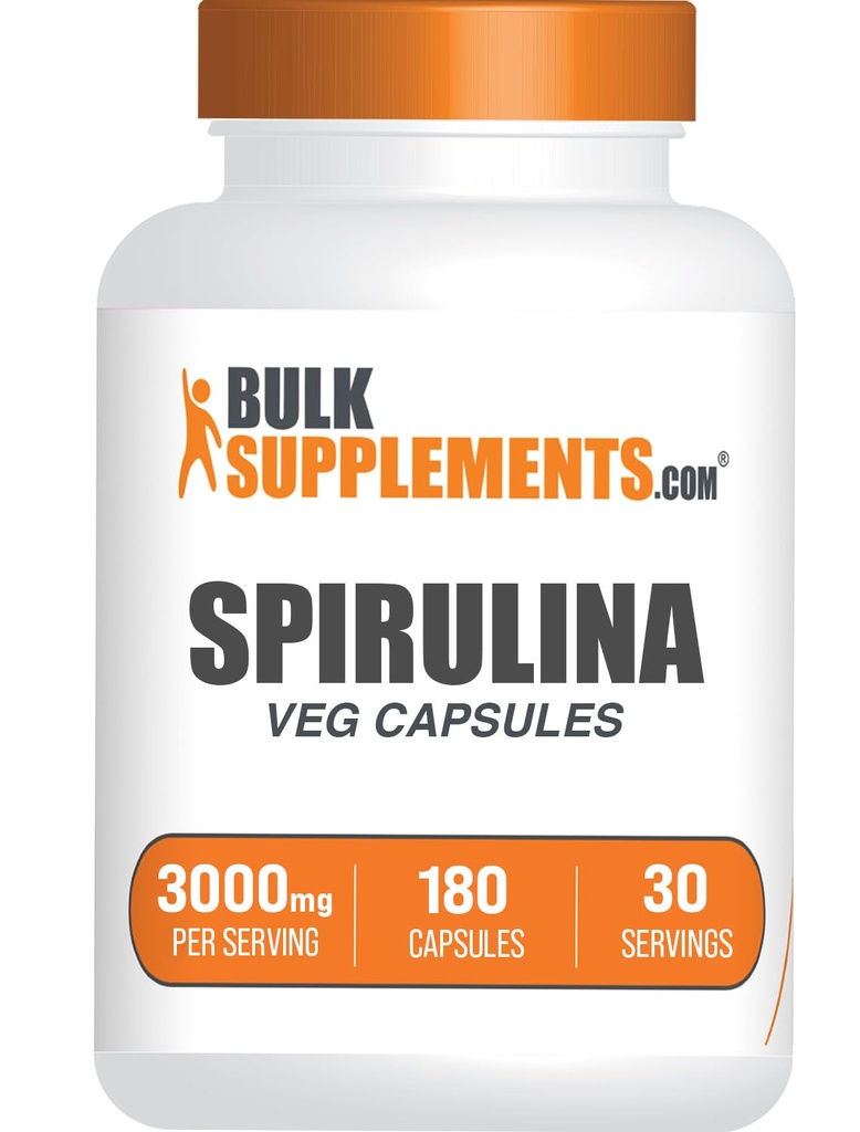 BulkSupplements.com Spirulina Capsules - Green Superfood Supplement, Spirulina Supplement - Vegan, hizmet başına 6 Capsules, 180 Kont (kırda 1)