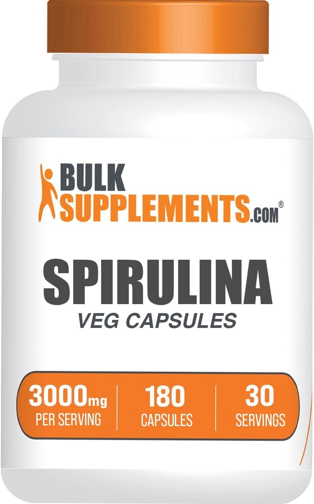 BulkSupplements.com Spirulina Capsules - Green Superfood Supplement, Spirulina Supplement - Vegan, hizmet başına 6 Capsules, 180 Kont (kırda 1)