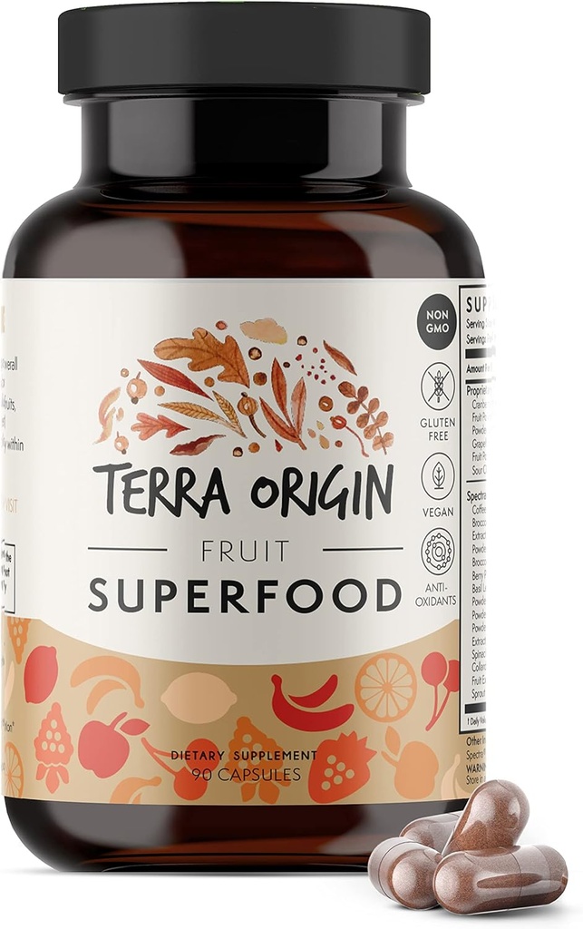 TERRA ORIGIN Fruit Superfood Supplements | 90 Capsules | Supports Energy, Non GMO, and Gluten Free | for Yetişkinler and Women