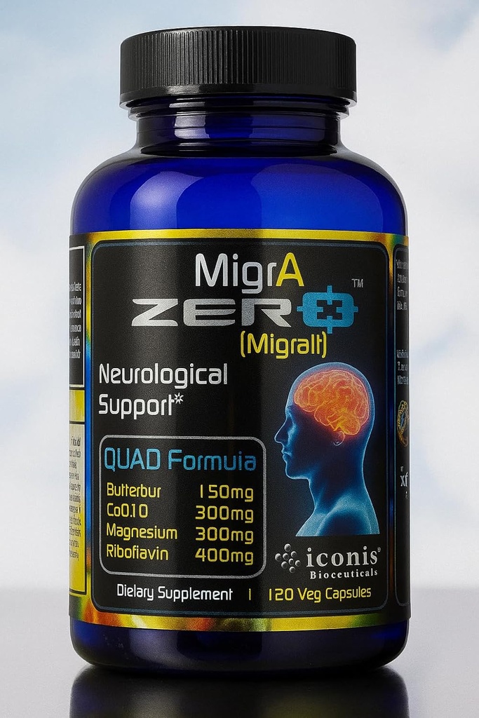 Migraine Relief, Quad-Formula with PA-Free Butterbur (150 mg), CoQ10 (300 mg), Magnezyum Glycinate (300 mg), Yüksek Dose Riboflavin (400 mg) - MigrA Zero (120 Caps) Migraine Sufferers için Optimal Dosing