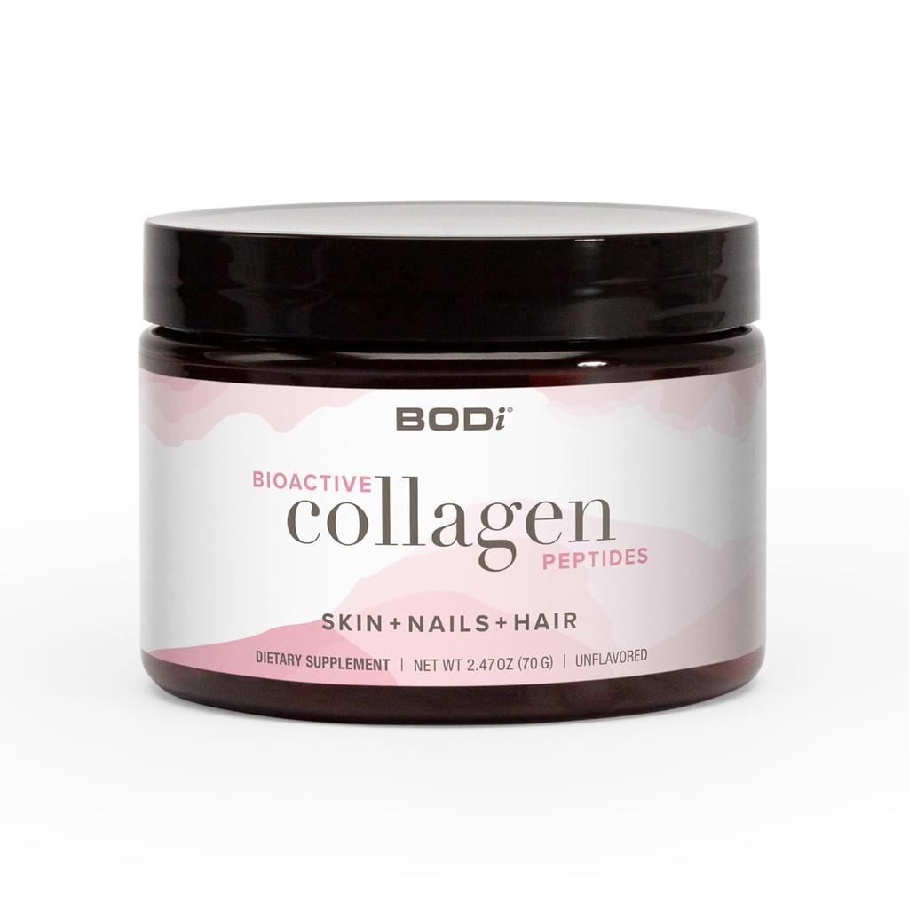 BODi Bioactive Collagen Peptides Peptides Powder, Collagen Type I & III for Skin, Hair and Nail Health, Gluten-free Supplement for Women - Hydrolyzed Collagen, Unflaved, 2,47 oz, 28 Servings