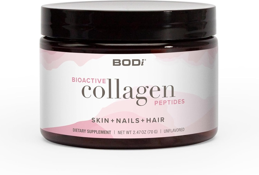 BODi Bioactive Collagen Peptides Peptides Powder, Collagen Type I & III for Skin, Hair and Nail Health, Gluten-free Supplement for Women - Hydrolyzed Collagen, Unflaved, 2,47 oz, 28 Servings