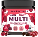 Llama Naturals Multivitamin for Women and Men, Vegan, Organik Gummies with Vitamin D, C ve K, Yetişkinler Real Fruit Gummy Vitamins, Chewable Multivitamin Supplement, No added Sugar Cane, Cherry, 120 Ct