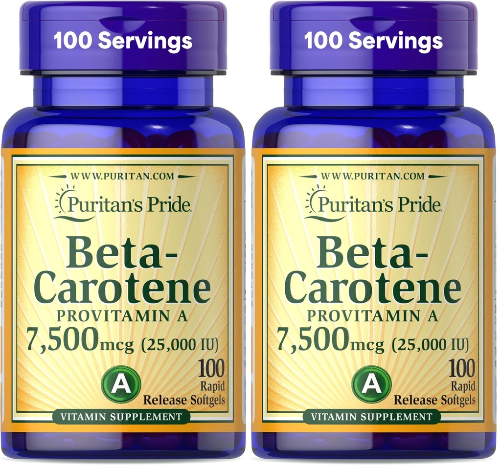 Puritan's Pride Beta Carotene for Immune and Eye Health to Support a Health Immune System 100 Softgels (Pack of 2)