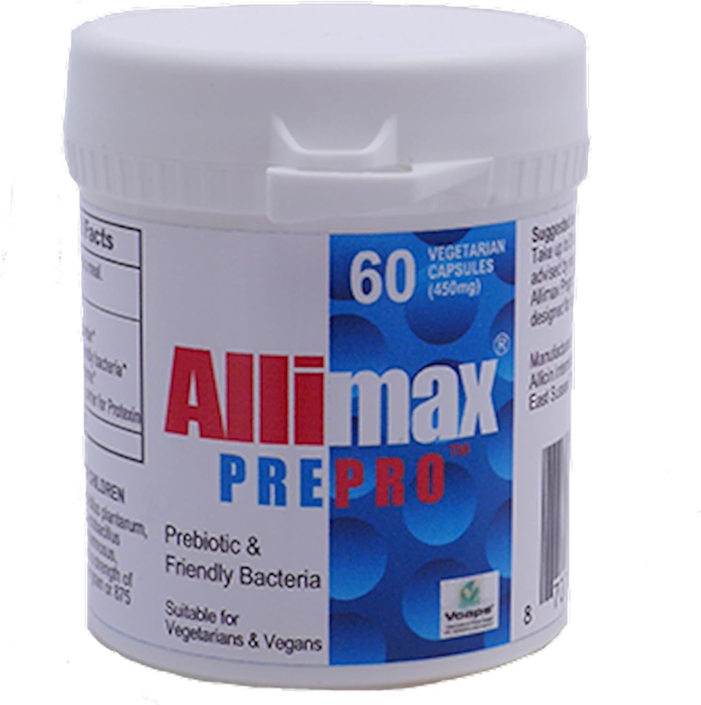 ALLIMAX Pre Pro - 60 Caps. Stabilized allicin Plus prebiyotikler, probiyotikler ve Digestive enzimler.