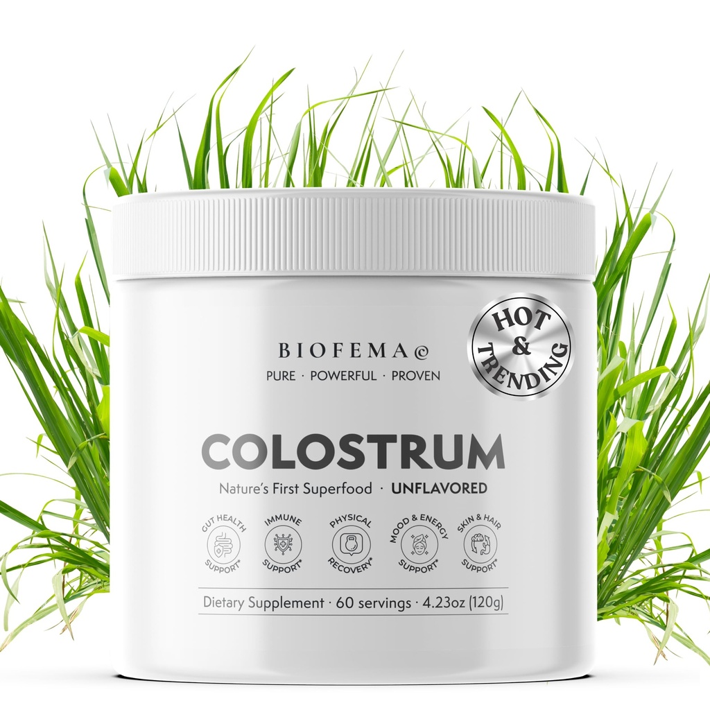 BIOFEMA Bovine Colostrum Supplement - Doğalar Superfood - Gut Health için İlk Süt Toz Büyüsü, Immune Support, Physical Recovery, Skin, Hair & Nail Health