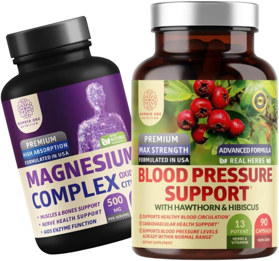 Number One Nutrition N1N Premium Υποστήριξη πίεσης αίματος [13 Ισχυρά συστατικά] με Hawthorn και Hibiscus, και σύμπλοκο μαγνησίου [500mg Υψηλή απορρόφηση], 2 πακέτα
