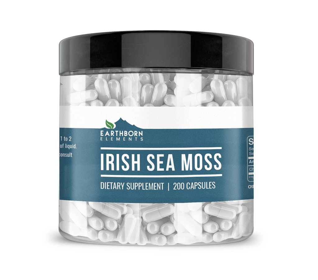 Earthborn Elements Irish Sea Moss 200 Capsules, Pure & Undiled, No Wordss