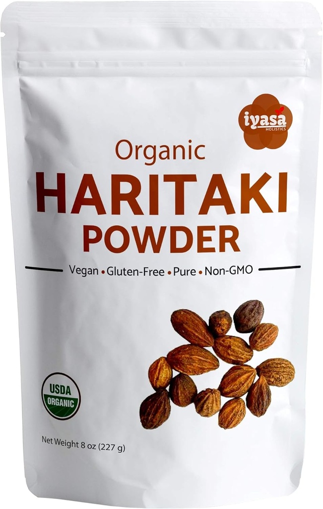 Iyasa Ολιστική οργανική σκόνη φρούτων Haritaki Harad Terminalia chebula Kadakapudi 8Oz 225Gm Digestion Gas Relief Υγιής λειτουργία Bowel Ayurveda Superfood Resealable Pouch