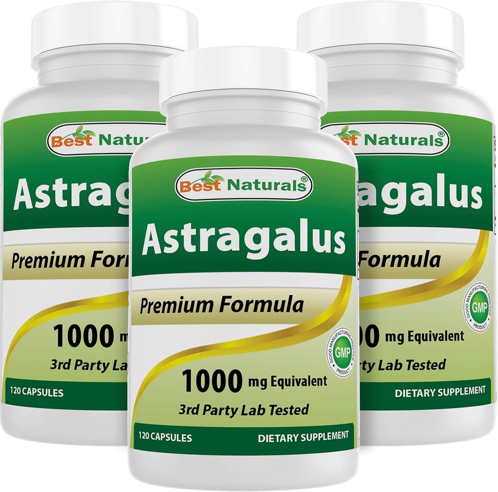 Best Naturals Astragalus Capsule, 1000 mg, 120 Count (Pack of 3)