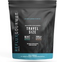 REFLUX GOURMET Φυσικό οξύ αναψυχής Reflux συμπλήρωμα υποστήριξης για GERD, LPR, δυσπεψία, βοήθεια για τη διαλείπουσα νηστεία, Αλγινικό θεραπεία, ενιαία συσκευασία σερβίρετε 25, σοκολάτα μέντας / Vanilla Caramel