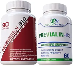 Serrraolv 360: Extra Strength Fibriod Package - Διαλύστε τα ινίδια γρήγορα (Serrasolv 360 90 Cap & Previalin 60 Cap) Βοηθά επίσης με Bloating, Discomfort και Balancing Hormones