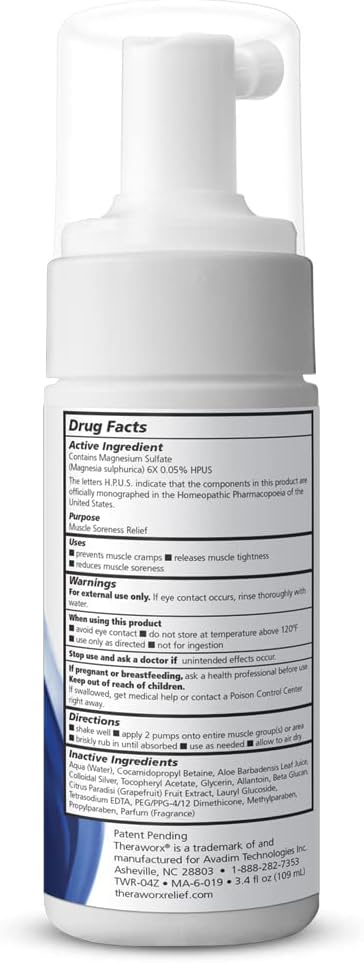 THERAWORX Relief Fast-Acting Foam for Leg & Foot Cramps and Muscle Soreness, 3.4oz Travel Size