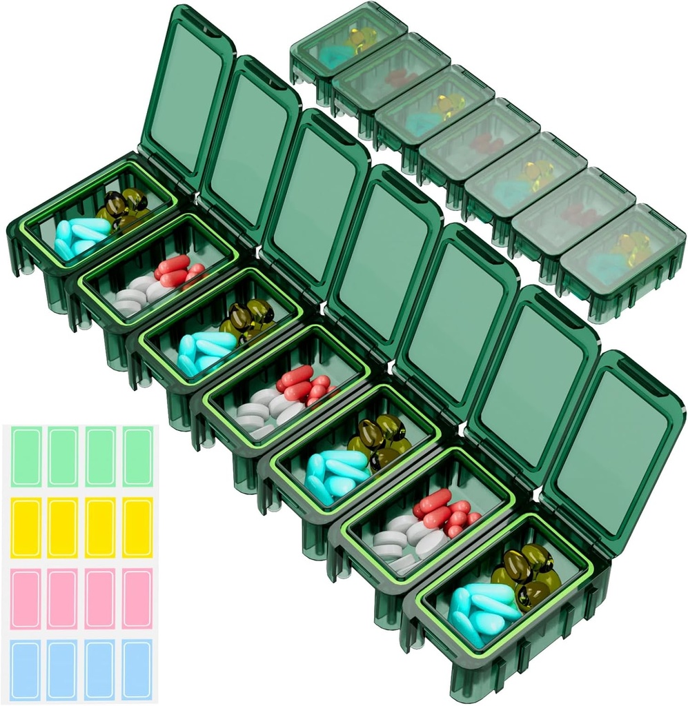 Restree Weekly Pill Organizer, 7 διαμερίσματα Φορητό κουτί χάπια μία φορά την ημέρα, Moisture-Proof Travel Pill Case, κουτί αποθήκευσης χαπιών για βιταμίνη, ιατρική, ιχθυέλαιο / συμπληρώματα (Πράσινη)