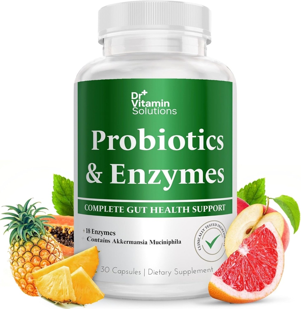 DR VITAMIN SOLUTIONS GLP-1 Support Enzymes, Pre & Probiyotiks for Digestive Health, Berberine Kilo Kayıp Desteği, Akkermansia Muciniphila for Women & Men | Gut Health, Bloating Relief, 30 Ct Health, Bloating Relief, 30 Ct Health
