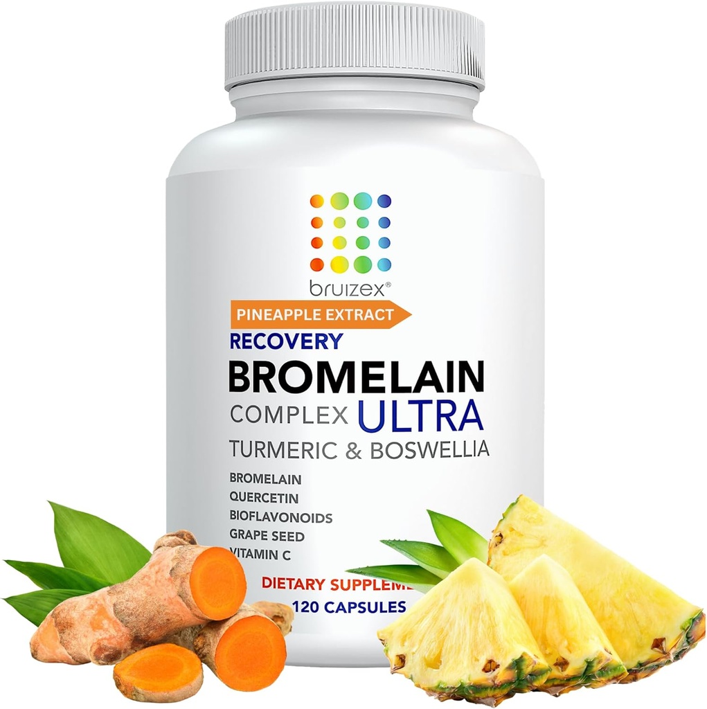 Bruizex Ultra Bromelain ve Quercetin Bruising Relief Supplement, 120 Capsules | Bruized Skin, Trauma Recovery and Swelling Surgery Supplements | Contains Bromelain, Quercetin, Turmeric ve Boswelliaia