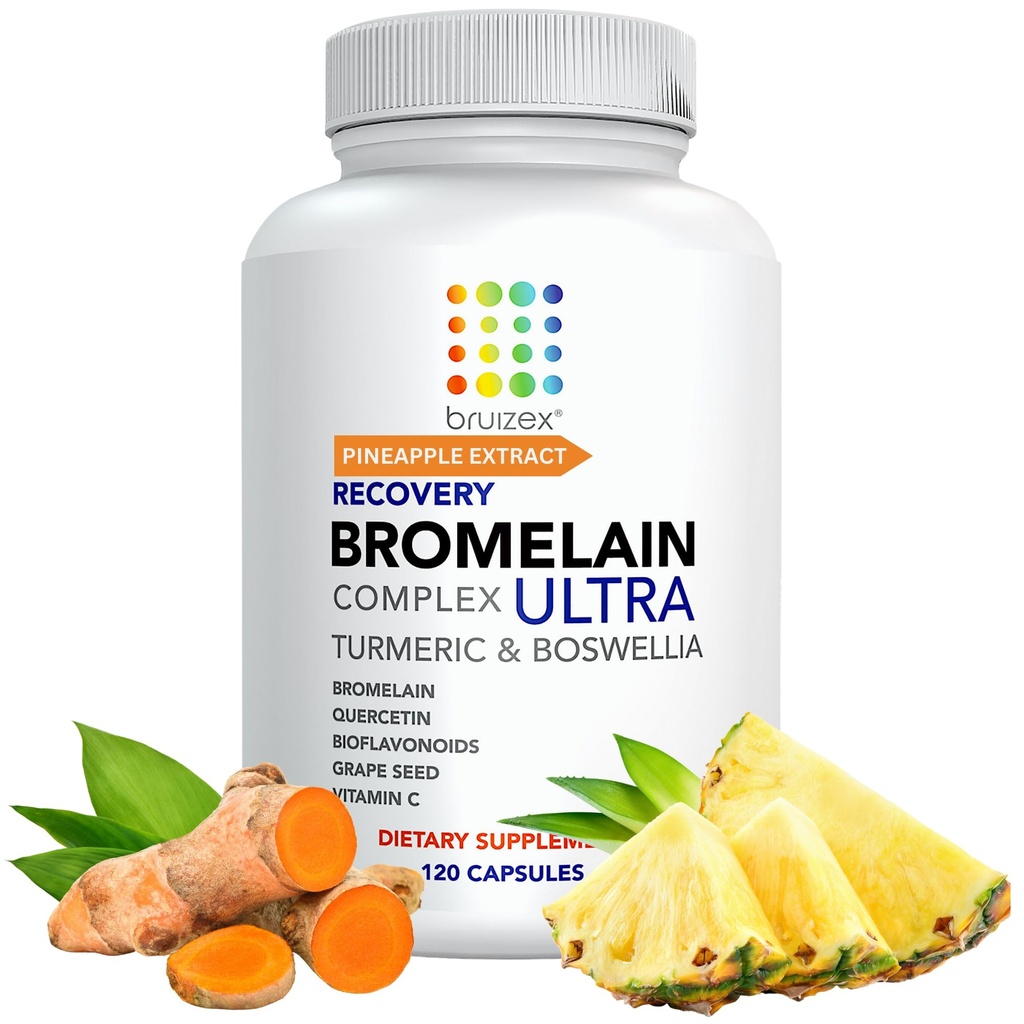 Bruizex Ultra Bromelain ve Quercetin Bruising Relief Supplement, 120 Capsules | Bruized Skin, Trauma Recovery and Swelling Surgery Supplements | Contains Bromelain, Quercetin, Turmeric ve Boswelliaia