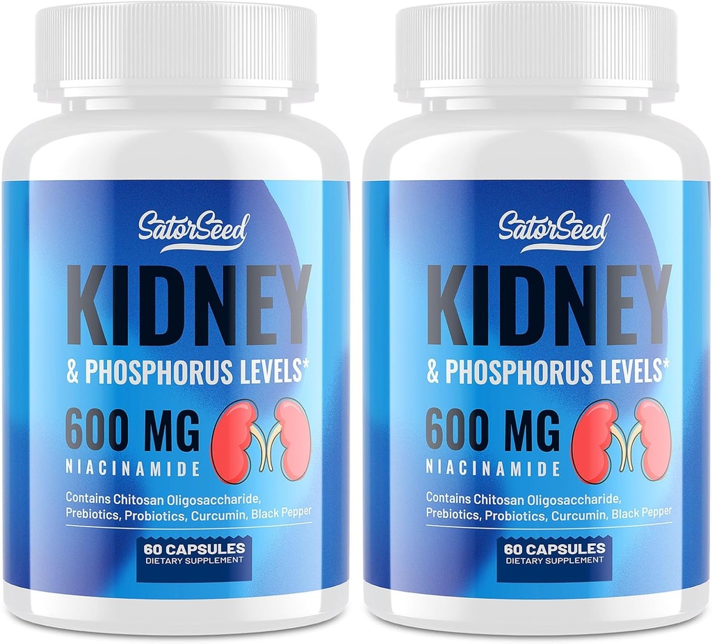 Kidney Support Supplement – Kidney Cleanse Detox ile 600 mg Niacinamid & Chitosan Oligosaccharides – Phosphorus-Conscious Formula - Vegetarian Capsules for Yetişkinler - 2 Şişes