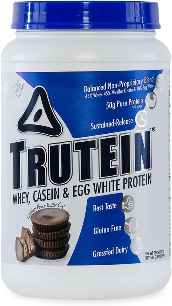 Διατροφή σώματος Trutein Υψηλή πρωτεΐνη σκόνη: 45% Whey, 45% καζεΐνη, 10% Αυγό Λευκό, χωρίς γλουτένη, χαμηλό νάτριο, χόρτο Fed πρωτεΐνη Whey σκόνη, γυμναστήριο συμπλήρωμα & πρωινό Shake, σοκολάτα φυστικοβούτυρο, 2lb