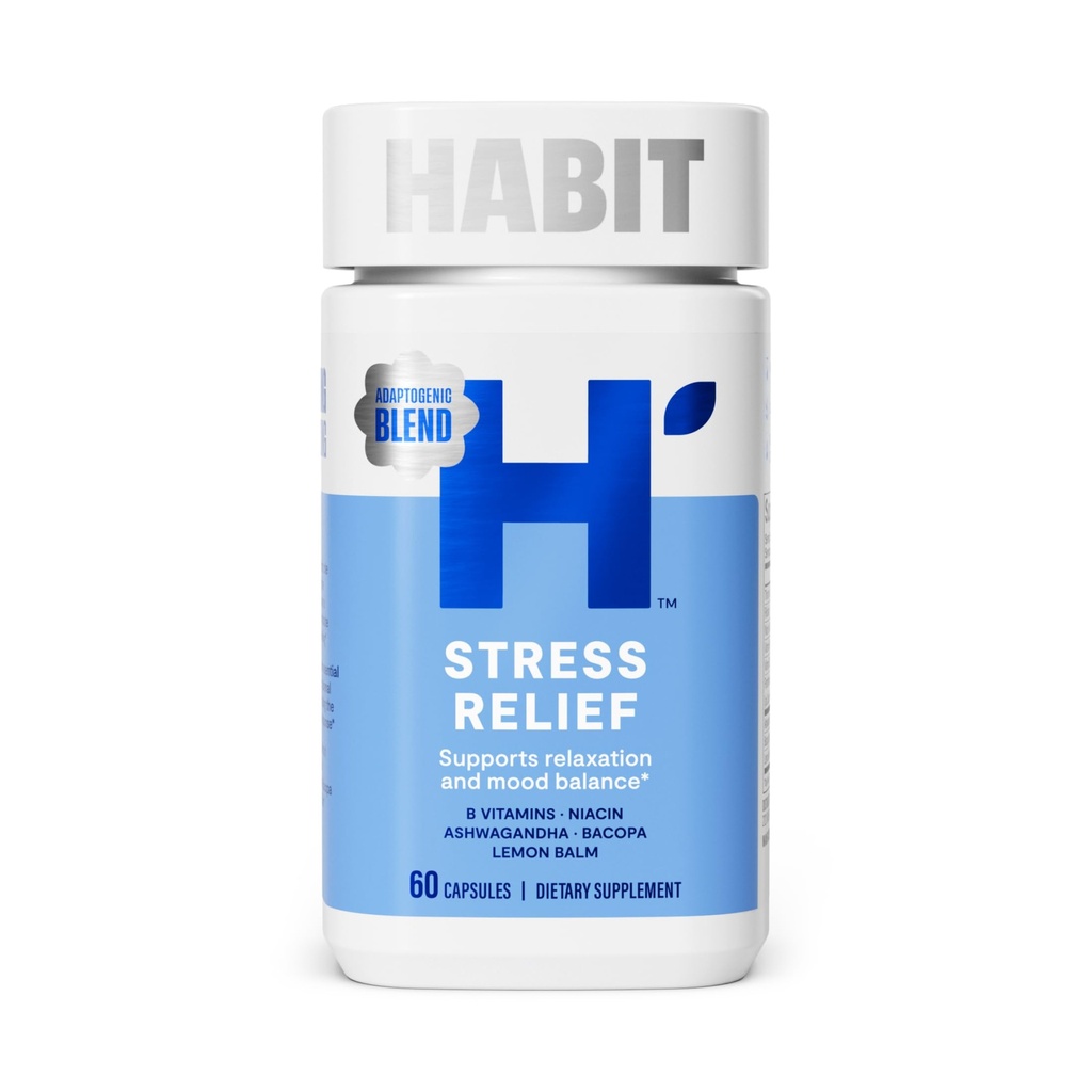 Habit Stres Yardım Supplement (60 Capsules) - Yeni Bak, Destekler Rahatlama ve Mood Balance, B, Adaptogens, Lemon Balm, Calming, Vegan, Non-GMO (1 Pack)