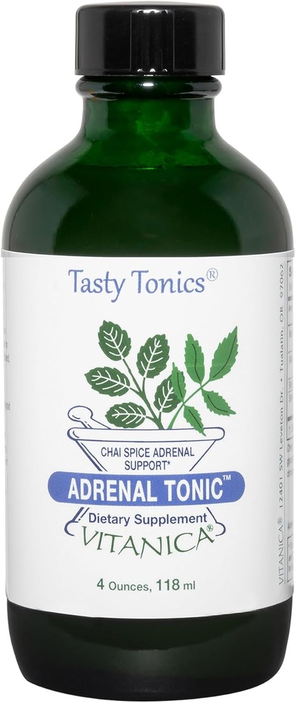 Vitanica Adrenal Tonic, Adrenal συμπλήρωμα και υποστήριξη, Χωρίς αλκοόλ, Vegan/Vegetarian, Chai Spice Flavor, 4 ουγγιά
