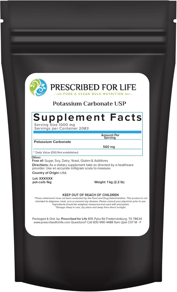 Life P properties Carbonate Toz, Natural USP Food Grade Potash for Plant, Soap, Supplements, & More, Pure Bulk P properties Toz (1kg / 2.2lb)
