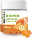 Nature's Key Biotin Gummies with Vitamin C and E, Support Hair Nails Growth & Beautiful Skin for Women Men and Kids, Vegan, Orange Flavors Count 60