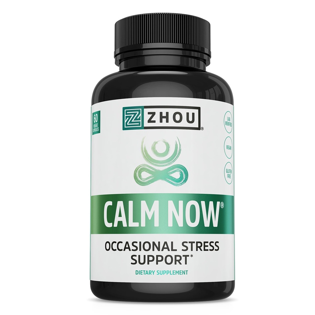 Zhou Calm Now - Calm Supplement, Calm Vitamins for Women & Men, Pills to Relax for Yetişkinler with GABA & Ashwagandha, Stress & Focus Support - 60 Veggie Capsules