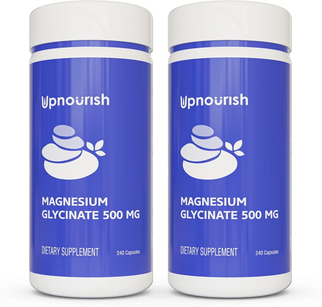 UpNourish Chelated Magnezyum Glycinate 500 mg Capsules - Yüksek Absorpsiyon için Magnezyum Chelate - Pure Magnezyum Supplement for Calm, Leg Cramps, Muscle Relaxation 480 Capsules