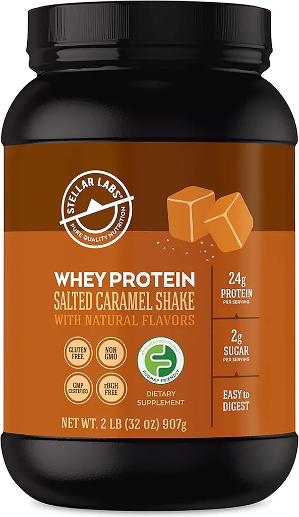 Stellar Labs BCAA's & Whey Isolate ile Whey Protein Tozu | Sertifikalı Low FSUNAP, GMO, Gluten Free, Soy Free, Low Carb, Chem, Stevia ile | Tüm Natural Lean Post Workout Shakes | Salted Caramel