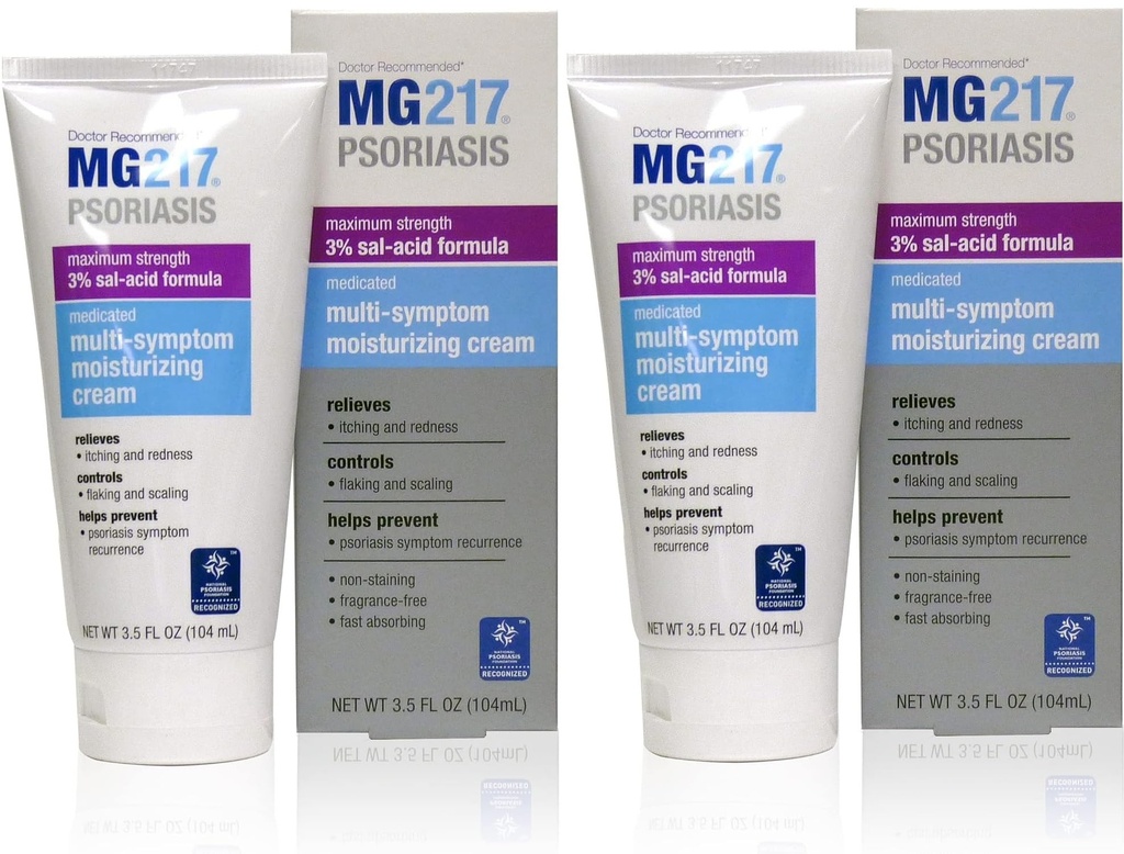 MG217 Psoriasis Cream'i% 3 Salicylic Acid, Multi-Symptom, Fragrance Free, 3.5 Fl Oz, (5604) (Pack of 2)