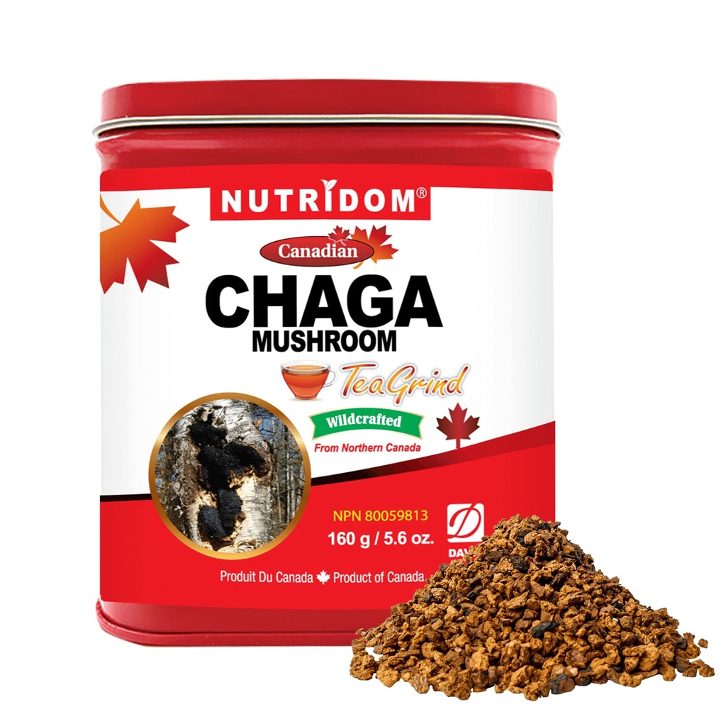 Nutridom Canadian Chaga Mushroom Tea Grind, Pebbles, Wild-Harvested, Hand-Picked, 160 g g