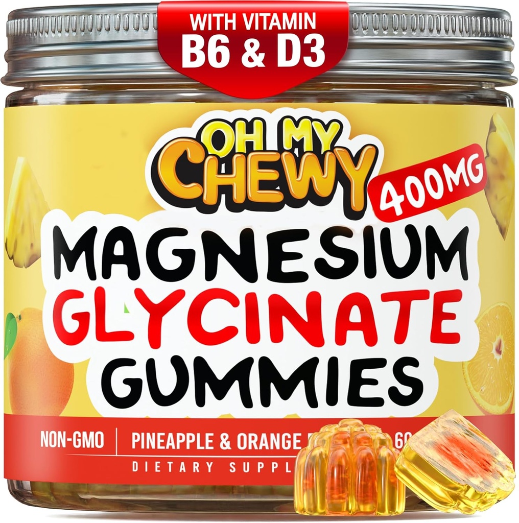Center-Filled Magnezyum Glycinate Gummies 400MG - Çocuklar için Yüksek Aborpsiyon, Gençler ve Yetişkinler - Uyku için Tamam, Calm & Muscle Relaxation with B6 & D3 - Gluten Free & Vegan Friendly - 60 Count