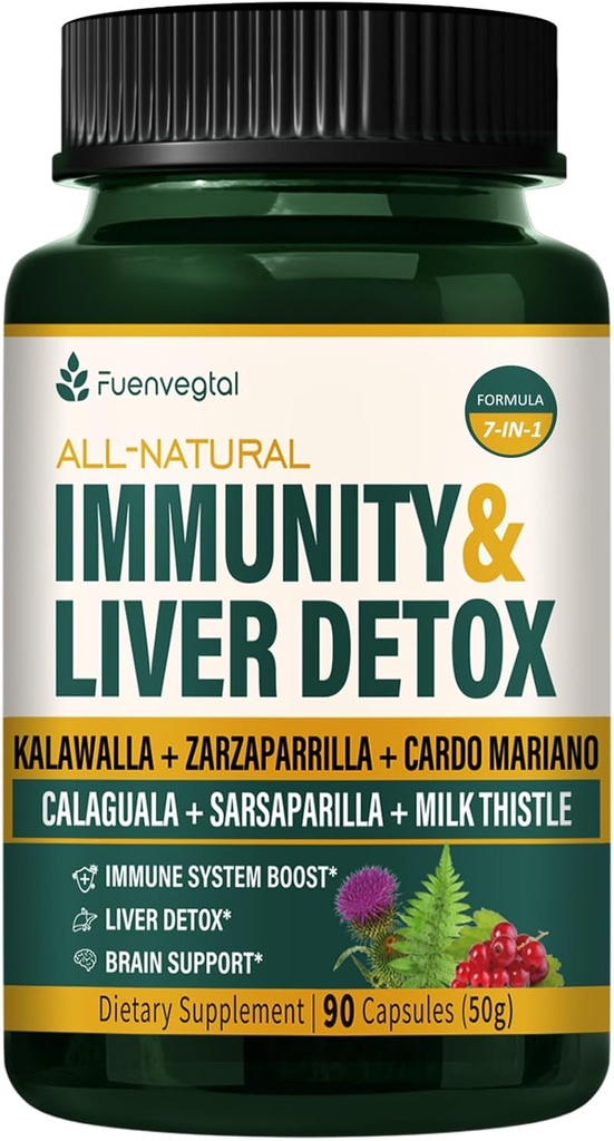 Τζαμαϊκανή Sarsaparilla Root Ανοσία & Liver Detox Καθαρίστε κάψουλες, την υγεία του δέρματος και το ανοσοποιητικό συμπλήρωμα υποστήριξης με Kalawalla γαϊδουράγκαθο γάλα. Zarzaparrilla y Cardo Mariano para el Higado Graso. 90 Καπ.