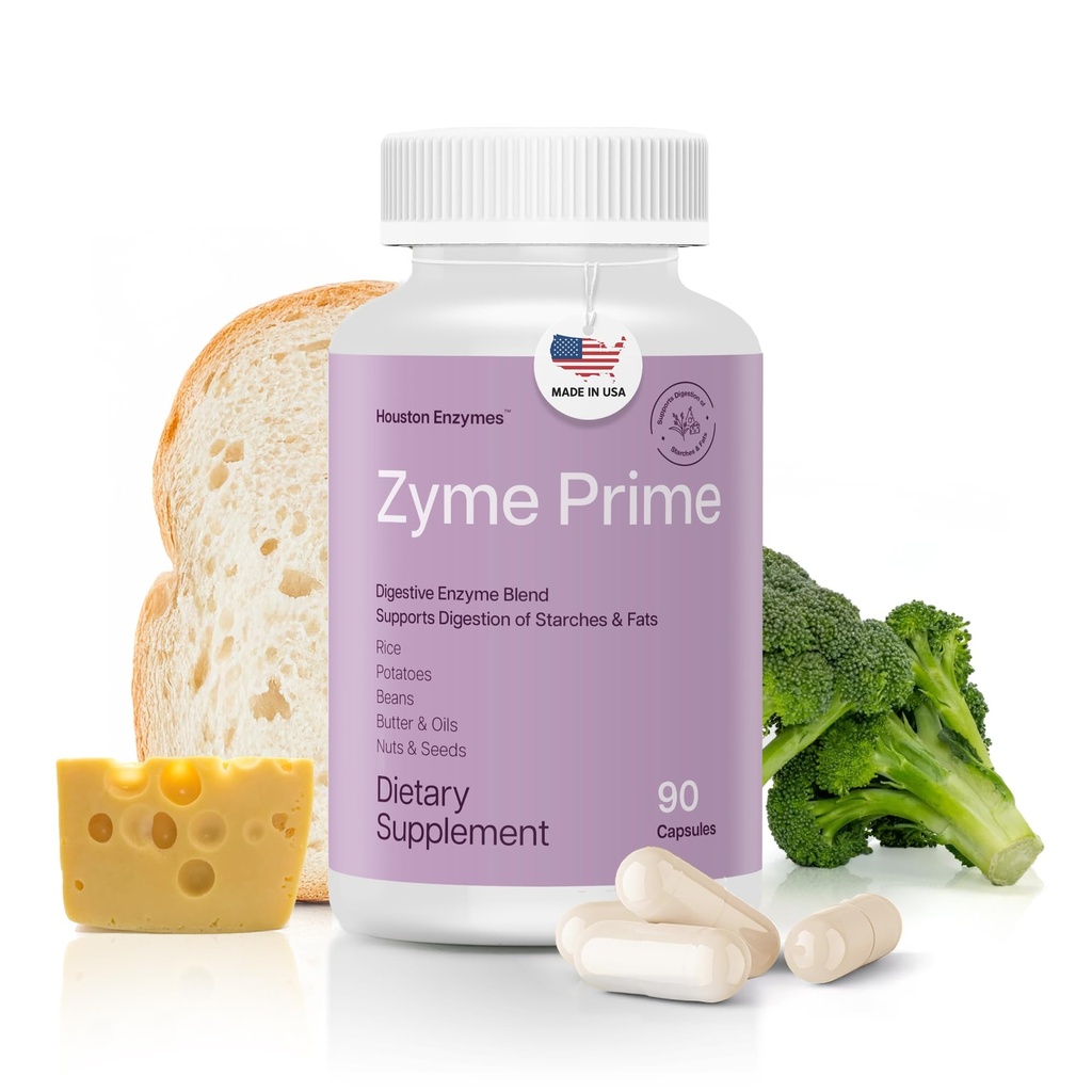 Houston Enzymes - Zyme Prime - 90 Capsules - Digestive Enzymes Women & Men Enzyme, Carb, Fat & Protein Breakdown, Helps Intoler, Bloating & Gas, Digestive Health Supplement