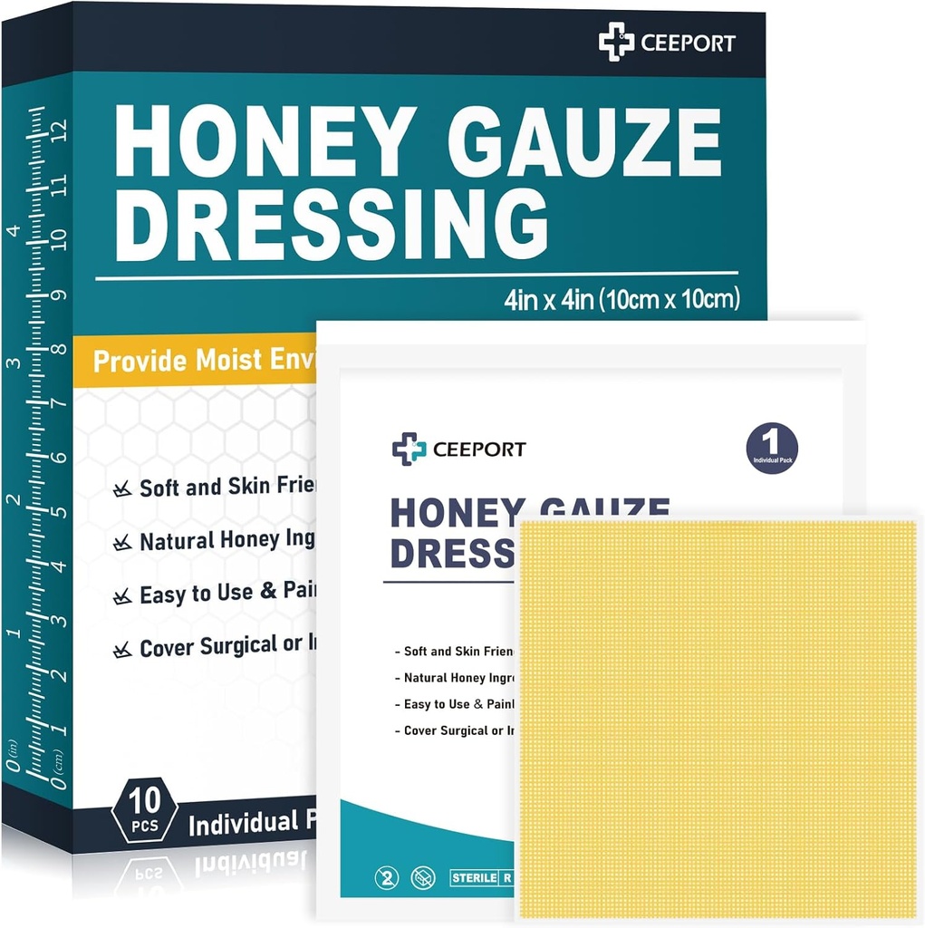 Honey Gauze Yara Giymek, 4" x 4" Manuka Honey Yara Bakım, Yara Bakımı için Tıbbi Not Honey Bandajlar, Burns, Abrasions, Cuts ve Scalds (Pazar 10)
