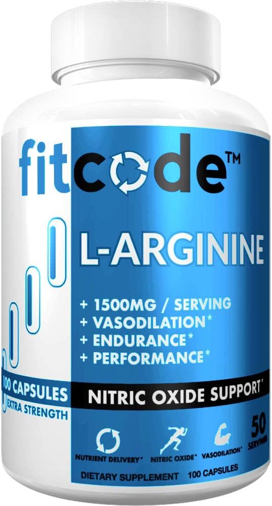 Fitcode Pure Extra Strength L-Arginine HCl 1500mg, Συμπλήρωμα οξειδίου του αζώτου για την αγγειότητα, αντλίες, αντοχή, απόδοση, μυϊκή ανάπτυξη, ενέργεια, ισχυρό N.O. κάψουλες αντλία μυών (50 εξυπηρετούν)