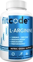 Fitcode Pure Extra Strength L-Arginine HCl 1500mg, Συμπλήρωμα οξειδίου του αζώτου για την αγγειότητα, αντλίες, αντοχή, απόδοση, μυϊκή ανάπτυξη, ενέργεια, ισχυρό N.O. κάψουλες αντλία μυών (50 εξυπηρετούν)