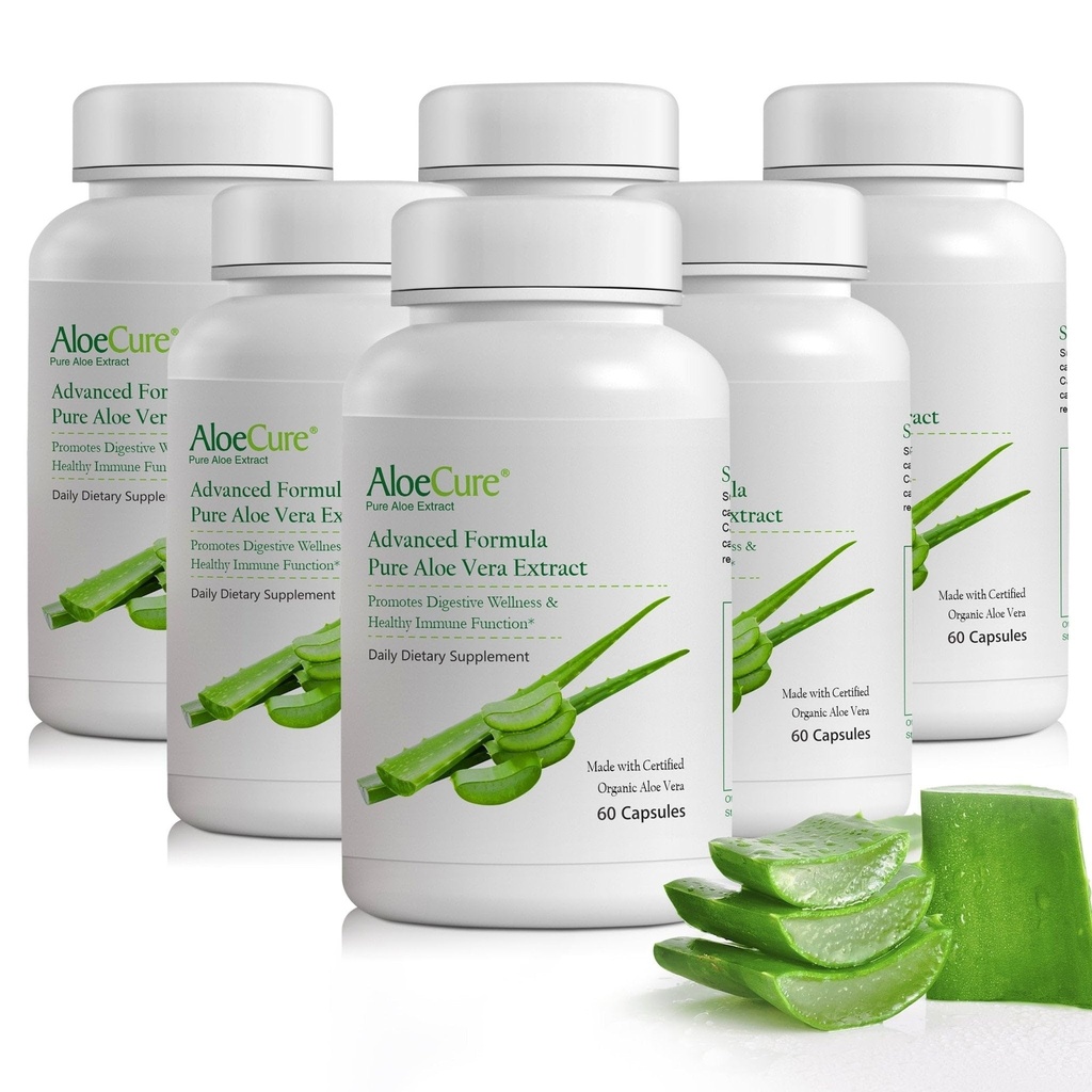 AloeCure Organik Aloe Vera Capsules, 130,000 mg İç Aloe Broşür Hizmet başına Eşlikli, Gut Health & Digestive Comfort, Stomach Acid Buffer, Natural Immune Supplement, Aloin Free, 60 Capsules
