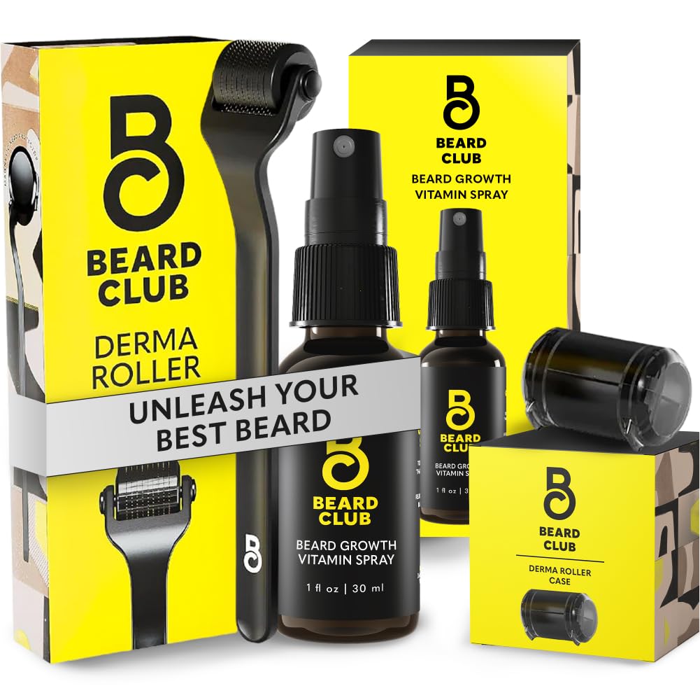 Ayıd Club Premium Derma Roller & Biotin Beard Büyüme Vitamini - Erkekler ve Kadınlar için 540 Titanyum Microneedles - Beard Roller & Beard Oil for Face, Body and Scalppp
