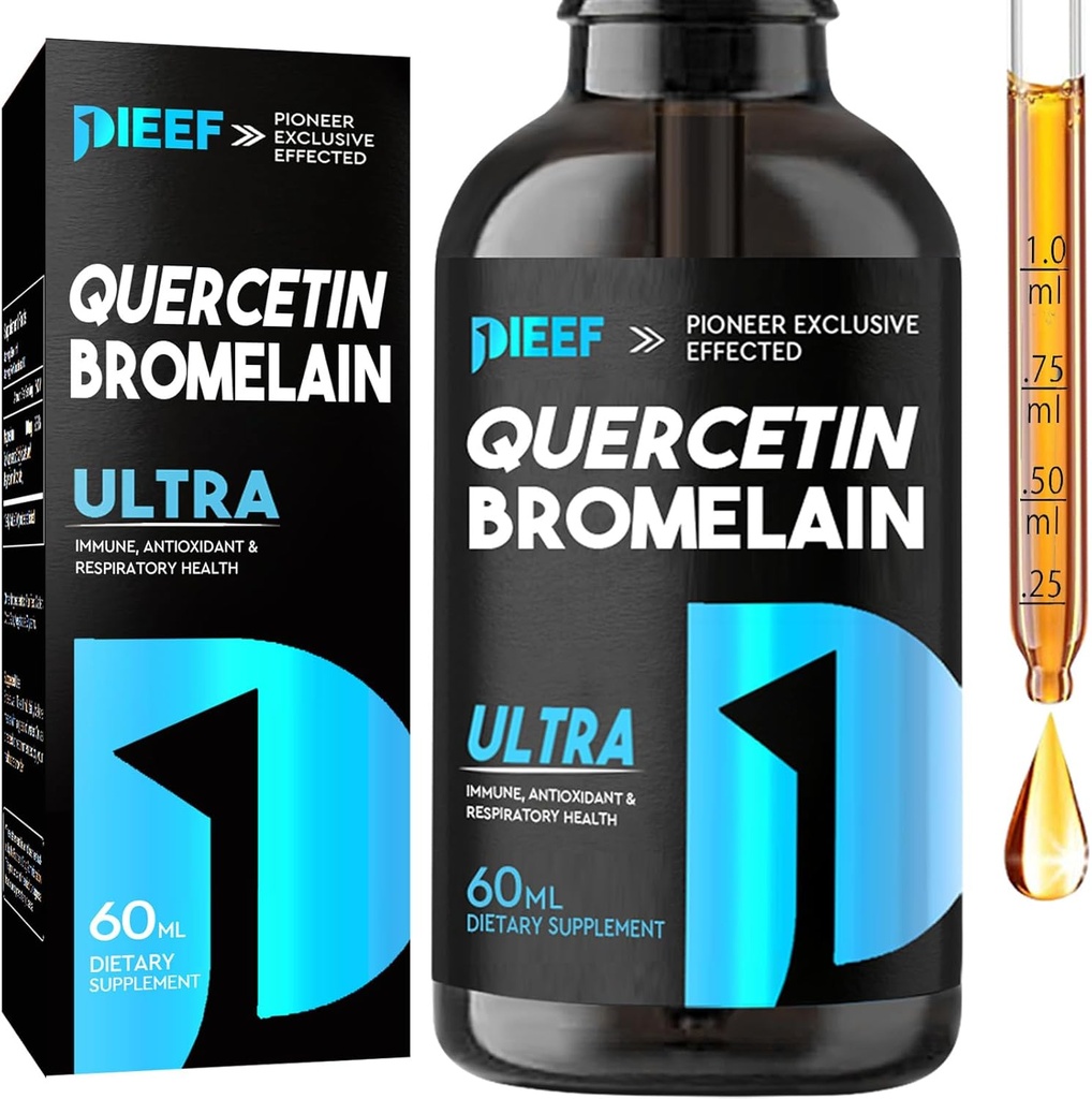 Bromelain Liquid Drops ile birlikte, Quercetin Supplements 1000 mg, Respiratory Health Immune Komplek Desteği, 7-in-1 Quercetin Liquid Drops ile