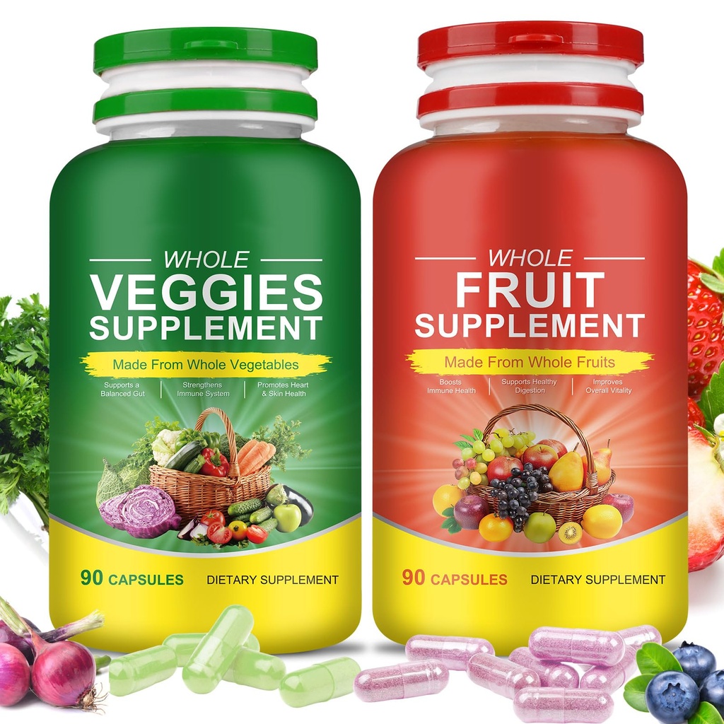 Meyveler ve Veggies Supplements - 2 Şişe 180 Toplam Vejetaryen Capsules | Denge Doğal Vitaminler Tamam Diyet Beslenme Dengesi,Lngredients Ölmüş Vitamin & Mineral Tüm Yiyecek Tamamladı