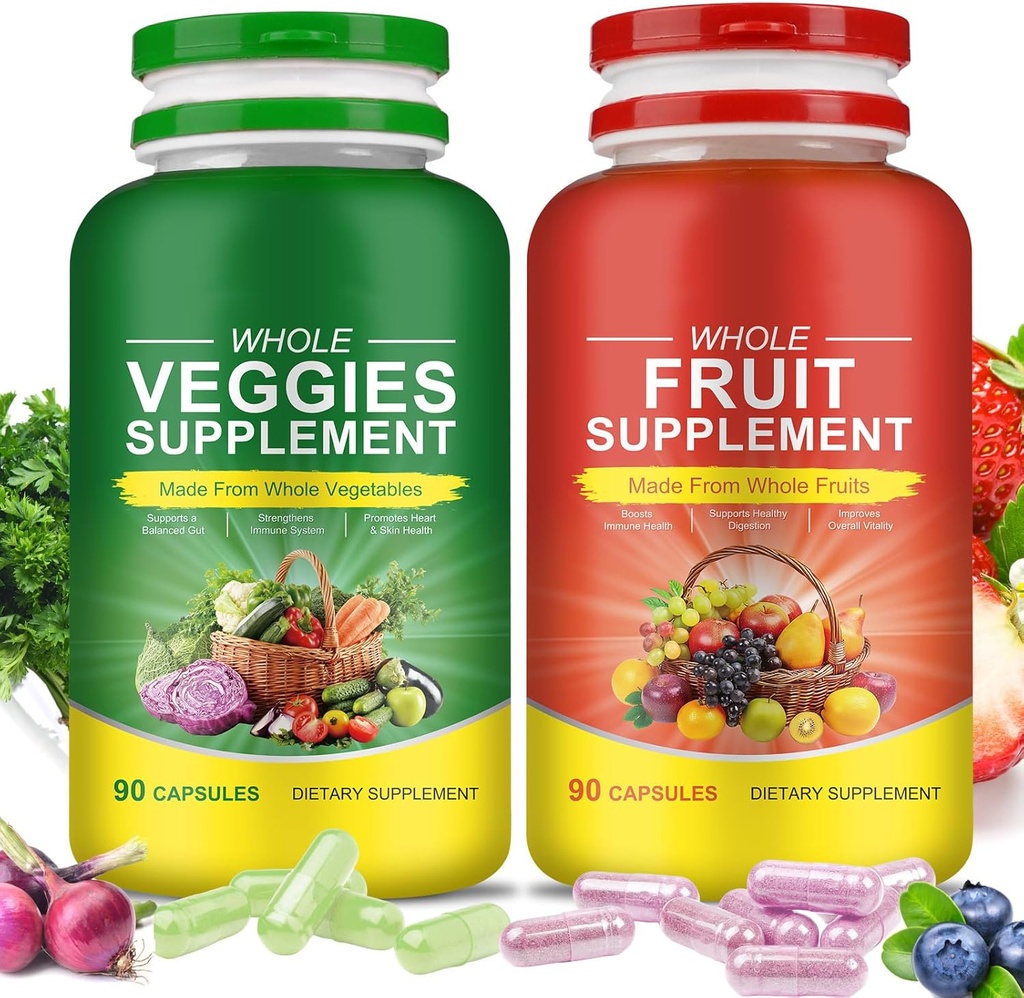 Meyveler ve Veggies Supplements - 2 Şişe 180 Toplam Vejetaryen Capsules | Denge Doğal Vitaminler Tamam Diyet Beslenme Dengesi,Lngredients Ölmüş Vitamin & Mineral Tüm Yiyecek Tamamladı