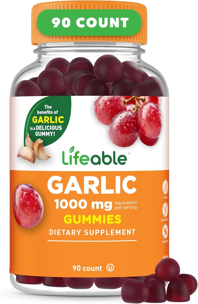 Lifeable Supplement Supplement Gummies | Great Tasting Garlic Supplements | for Yetişkinler | 90 Gummies