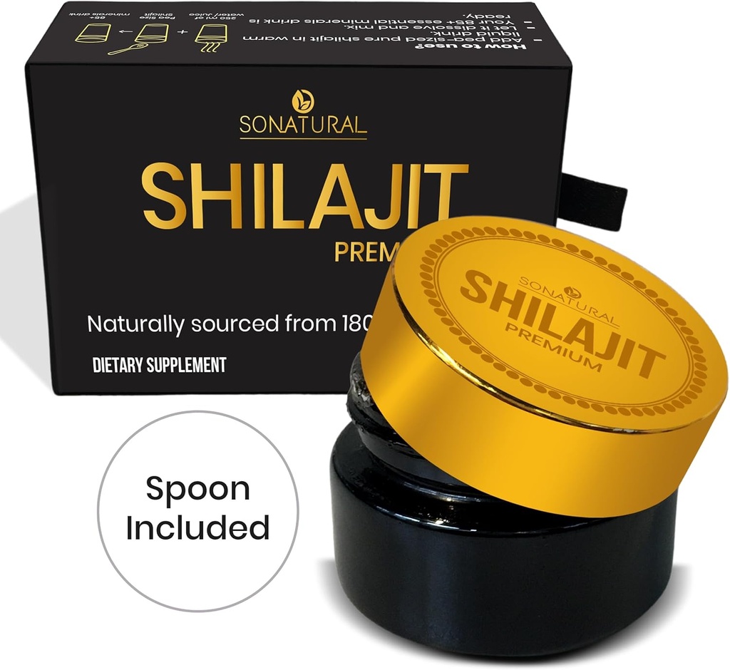 SONATURAL Shilajit Pure Himalaya Organik - 30g Premium 100% Pure Shilajit Wear with Fulvic Acid & 85+ Trace Minerals Kompleksi ve Immune Support, (2 Ay Supply)