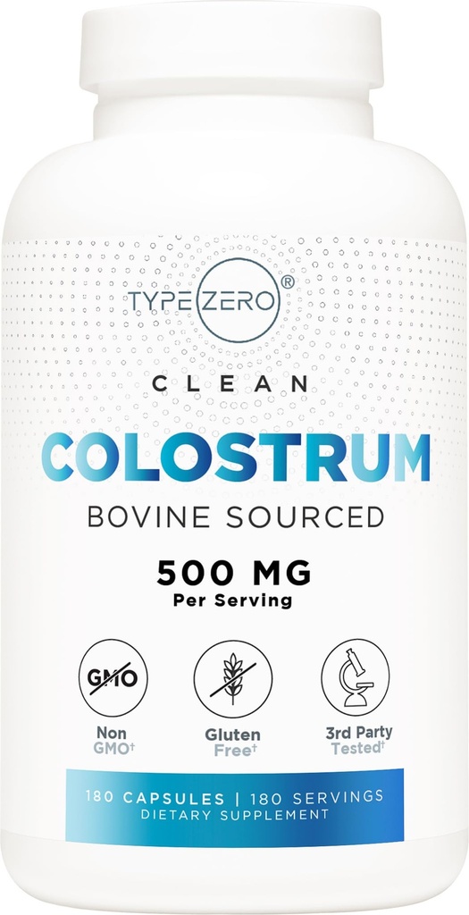 Tip Zero Colostrum Supplement (500 mg) 180 Capsules - Bovine Sourced, Non-GMO, Gluten-Free