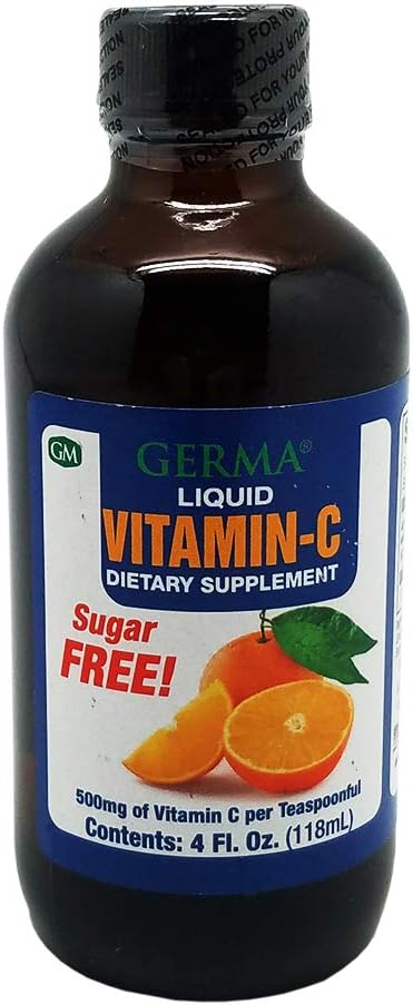 Germa Sugar-Free Liquid Vitamin C. 500 mg. Fast Absorption Dietary Supplement. Immune System Booster. 4 oz / 118ml