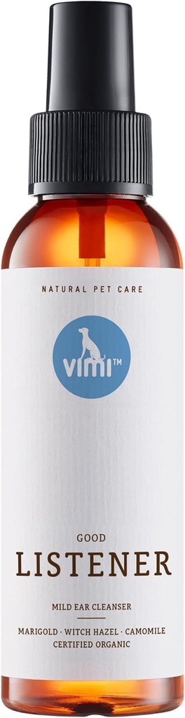 Animaux vimi Ear Cleaner Good Listener - Καθαριστικό Αυτί για Ευαίσθητα Αυτιά Σκύλου - Φροντίδα αυτιού με Χαμομήλι, Calendula & Witch Hazel - για Καθαριστικό & Ήπιο - 3.38 Fl Oz