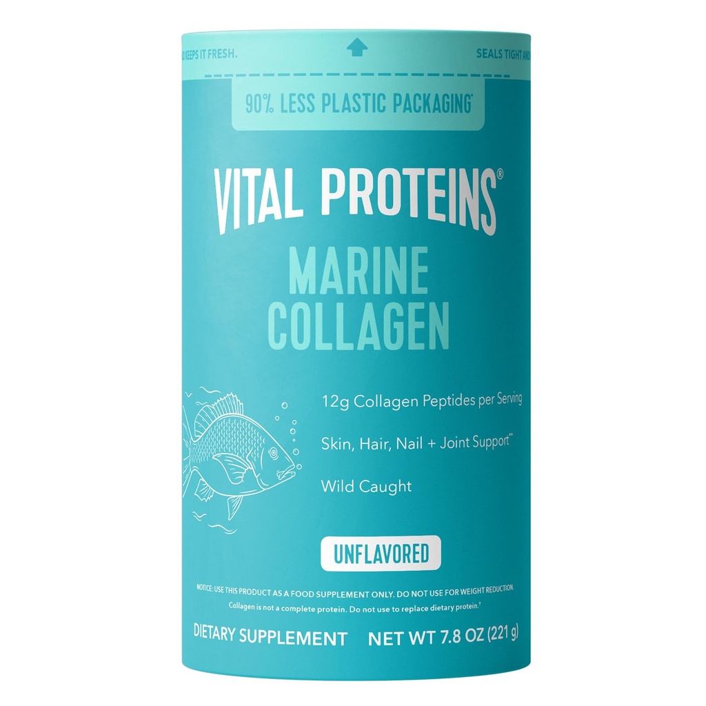 Vital Proteins Marine Collagen Can Toz Supplement for Skin Hair Nail Joint - Hydrolyzed Collagen - hizmet başına 12g - 7.8 oz Canister